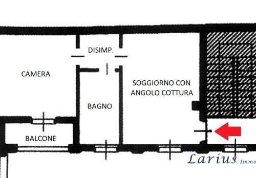 Planimetria Bilocale con balcone, box e cantina