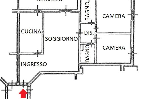 Planimetria Ampio trilocale con cucina abitabile, terrazzo e box triplo