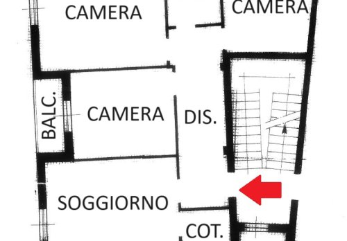 Planimetria Ampio quadrilocale con due balconi, box e cantina