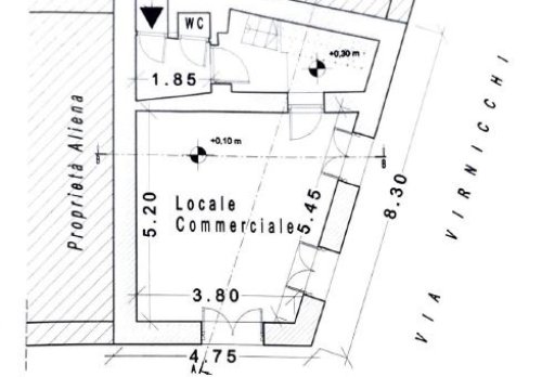 Planimetria Locale commerciale di 60mq su 2 livelli, Corso Umberto