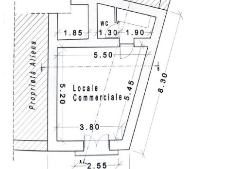 Planimetria Locale commerciale di 60mq su 2 livelli, Corso Umberto